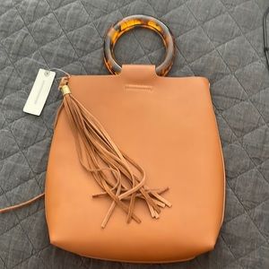 NWT. Anthropologie Camel Leather Bag with Tortoise Handles